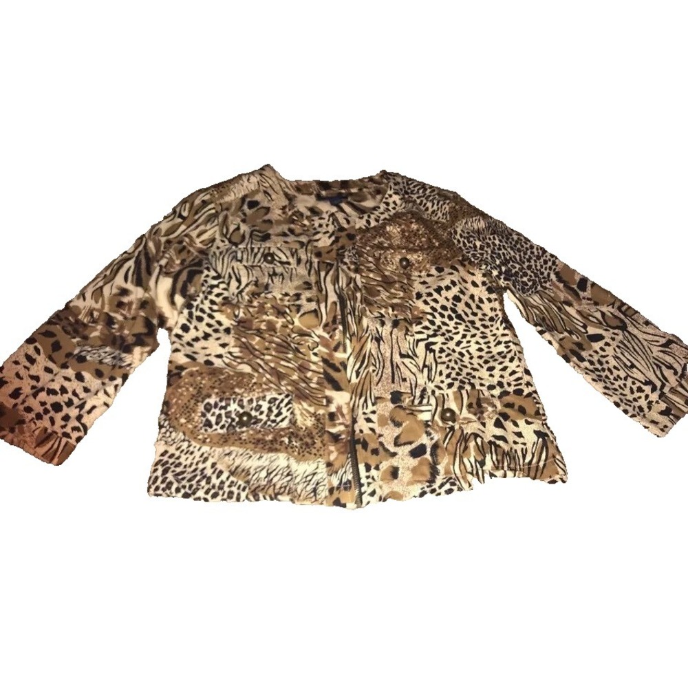 WESTBOUND WOMAN Multi-Colored Animal Print 3/4 Sleeve V-Neck Zip Blazer SZ large